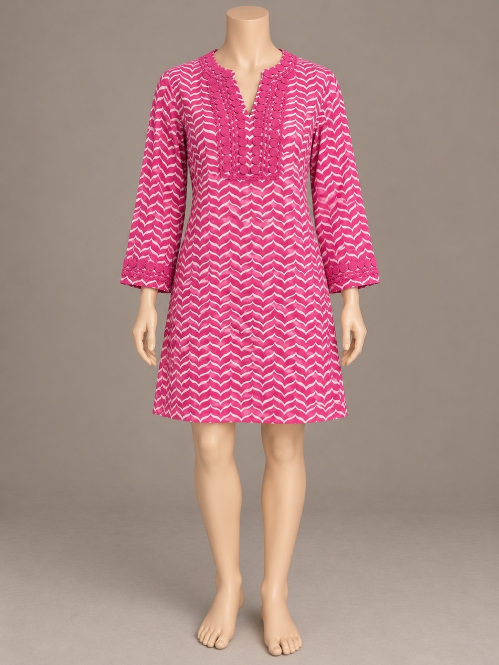 Vineyard Vines Fuchsia Pink Chevron Embroidered Tunic Dress Large
